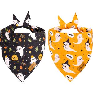 Halloween Dog Bandanas - 2 Pack Fall Dog Bibs | Reversible Pumpkin and Ghost Pet Scarf for Boys and Girls | Premium Durable Fabric | Boo Dog Bandana for Large and Extra Large Dogs (X-Large)