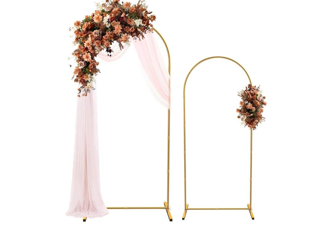 Wedding Arch Backdrop Stand Set of 2 Gold Metal Arch Frame 7.2FT & 6FT Backdrop Stand Wedding Arch Bracket Stand Birthday Party Balloon Arch