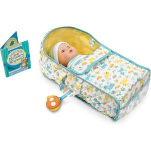 Melissa & Doug Mine to Love Bassinet Play Set Portable Carrier for Dolls with Crinkle Toy, Nursery Rhyme Book, 17.6 x 8.5 x 2.25