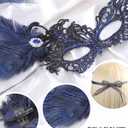 Zinniday Feather Masquerade Mask for Women - Halloween Lace Eyemask with Removable Peacock Feathers, Venetian Party Masks