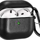 V-MORO Compatible with Airpods 4th Generation Case Genuine Leather Airpod 4 Case Cover(2024)[Front LED Visible] iPods 4 Earbuds Charging case Protective Cover Skin Black Men