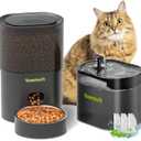 Automatic Cat Feeder & Cat Fountain, 3L Timed Cat Food Dispenser for Dry Food, 10 Portions 1-4 Daily Meals Auto Cat Feeder with Desiccant Bag, Cat Water Dispenser with Filter, Wire or Battery Powered