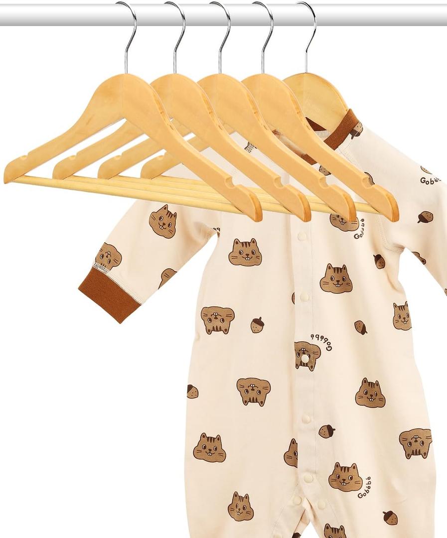 AMKUFO Kids Wooden Hangers 10 Pack, 12.75 Inch Natural, Solid & Durable, Ideal for Kids Aged 0-10