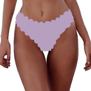 Women's Bikini Bottoms Sexy Scallop Cheeky Solid Swimsuit Bottom (Pink, L)