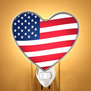 Heart Shaped 4th of July Night Light with Switch Acrylic Patriotic American Flag Plug in Wall LED Light for Independence Day Bedroom Kitchen Hallway, Holiday Night Light by C7 LED Bulb