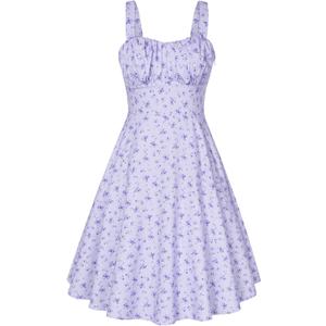 Belle Poque Vintage Floral Dress for Women 2026 Summer A-line Sleeveless Flowy Midi Elegant Wedding Guest Cocktail Dress (Purple, XL)