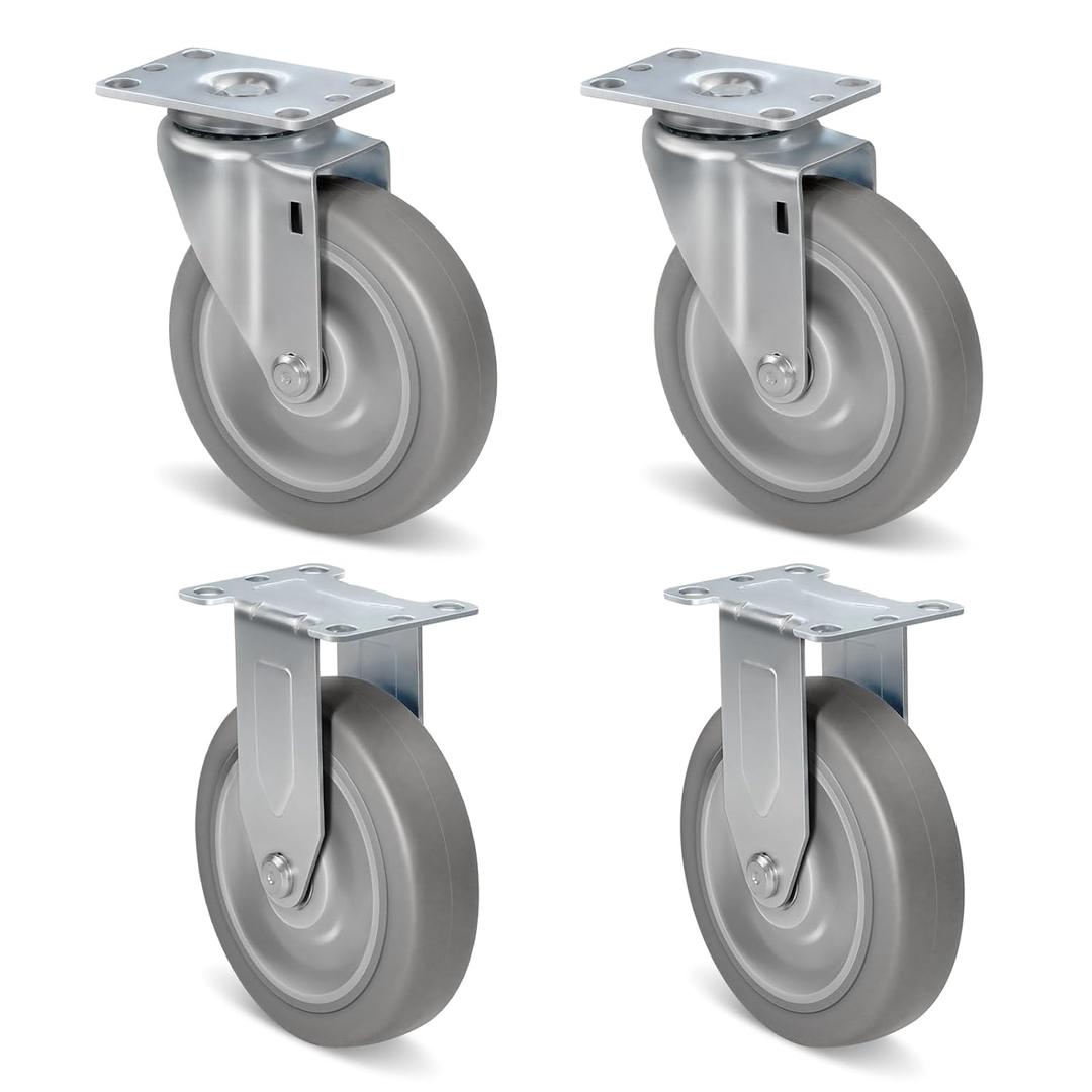 Caster Wheels, 5" Heavy Duty Industrial Casters Set of 4 with Load 1400lbs Capacity, Wheels for Cart Furniture(2 Swivel & 2 Rigid)