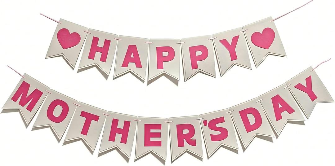Happy Mother's Day Banner Decorations- Upgraded 3-Layer Felt Mothers Day Decor Sign Banner for Mother's Day Party, Outdoor Celebration, Home Class Office Wall Porch Staircase Decor Pink, No Assembly Required