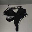 SUUKSESS Women High Waisted Thong Bikini Set Reversible String 2 Piece Swimsuit (Medium, 56 Black White)