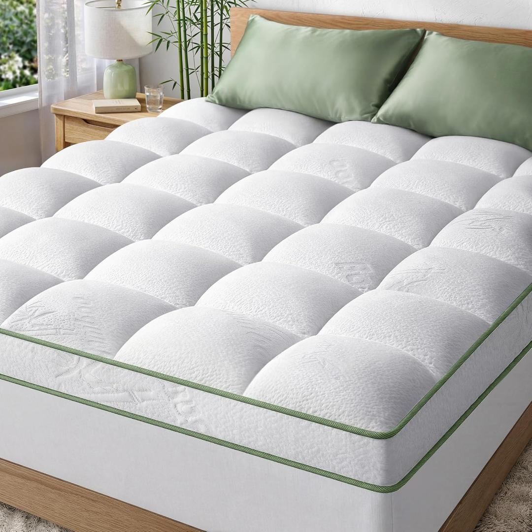 Extra-Thick 2 Inch King Size Mattress Topper - Ultra Plush & Soft Viscose Derived from Bamboo Mattress Pad, Naturally Cooling & Perfect for Full Body Support, Snow White