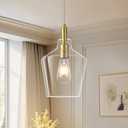 Modern Brushed Gold Pendant Light, 8''Farmhouse Industrial Ceiling Light Fixture,Clear Glass Adjustable Hanging Light for Kitchen Island, Dining Room, Bedroom, Foyer1 Pack