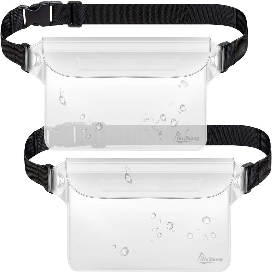 Waterproof Fanny Pack with Triple Zip Lock, Submersible Up to 32FT Dry Bag Pouch, Touchscreen Phone Case for Beach, Cruise, Swimming & Kayaking Essentials (Clear+Clear)