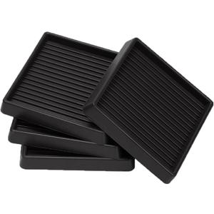 4x4 Square Rubber Furniture Caster Cups, Anti-Sliding Furniture Pads Bed Stopper Floor Protectors with Grip - Protect Any Flooring (4 Pcs Black)