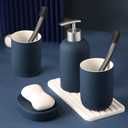 Hoomtaook Bathroom-Accessory Sets, Set of 4 Ceramic, Including Soap Dispenser Pump, Tumbler, Soap Dish(Blue)