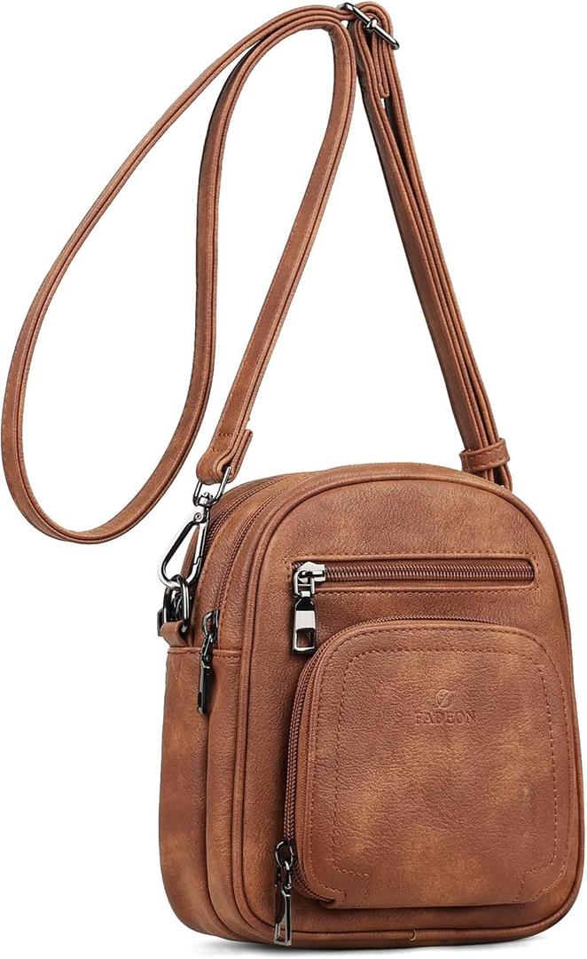 FADEON Small Purses for Women Crossbody Bags, Designer PU Leather Mini Cross Body Purse Travel Shoulder Bag Card Slots (1 Brown Retro Style)