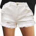 luvamia Women's Casual Mid Rise Denim Shorts Stretch Ripped Raw Hem Jean Shorts, White, Medium