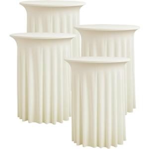 4 pk Ivory Cocktail Table Cloth Round 3643in-High Top Highboy Bar Cocktail Tablecloths-Wrinkle Free Stretchy Fitted Spandex Table Covers with Ruffle Desk Skirt for Wedding Banquet Party Tables, 36inch43inch