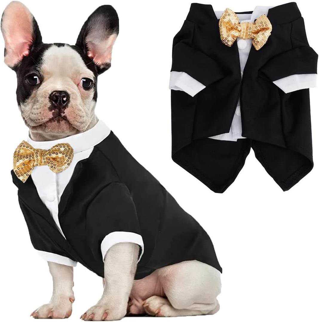 Dog Tuxedo, Formal Pet Clothes Shirt Costume Wedding Attire Party Bow Tie Suit, Pet Outfit for Small Medium Large Dogs Cats, Halloween Pet Costumes Birthday Puppy Clothing Christmas Apparel (M) (Black)