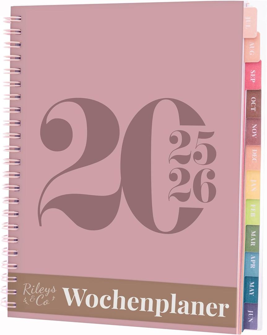 Rileys & Co 2025 Simple Weekly Planner - Annual Weekly & Monthly Agenda Planner, Jan - Dec 2025, Hardbound Cover, Notes Pages, Twin-Wire Binding (8.5 x 11-Inches, Green, Pink 2, Grey) 4 PCS