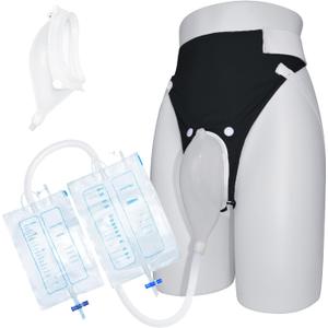 Wearable Urine Collector Set with Breathable Fixation Pants, 2 Urine Bags 2000ml and 1000ml, 1.2M Drainage Tube, Reusable Silicone Collection Capsule, Elderly Men Black Wearable Urine Collector Set with Breathable Fixation Pants, 2 Urine Bags 2000ml and 1000ml, 1.2M Drainage Tube, Reusable Silicone Collection Capsule, Elderly Men Black