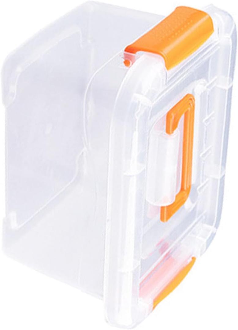 SIXRUN Plastic Storage Bin with Latching Buckles, Clear, Medium, Portable Handle, Heavy Duty Container with Lid (13.77"L x 10.23"W x 6.29"H)