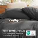 Bedsure 100% Muslin Cotton Duvet Cover King Size - Ultra-Soft Gauze Duvet Cover, PureWoven Breathable & Lightweight Bedding Set with Button Closure and Corner Ties (Dark Grey, King, 104"x90")