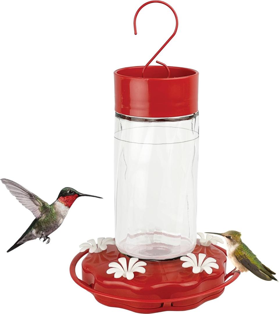 Nature's Way Hanging Glass Hummingbird Feeder for Outdoor Dcor, 20 Ounce Capacity Nectar Feeder, Ant Moat, 5 Easy to Clean Flexible Ports, Red