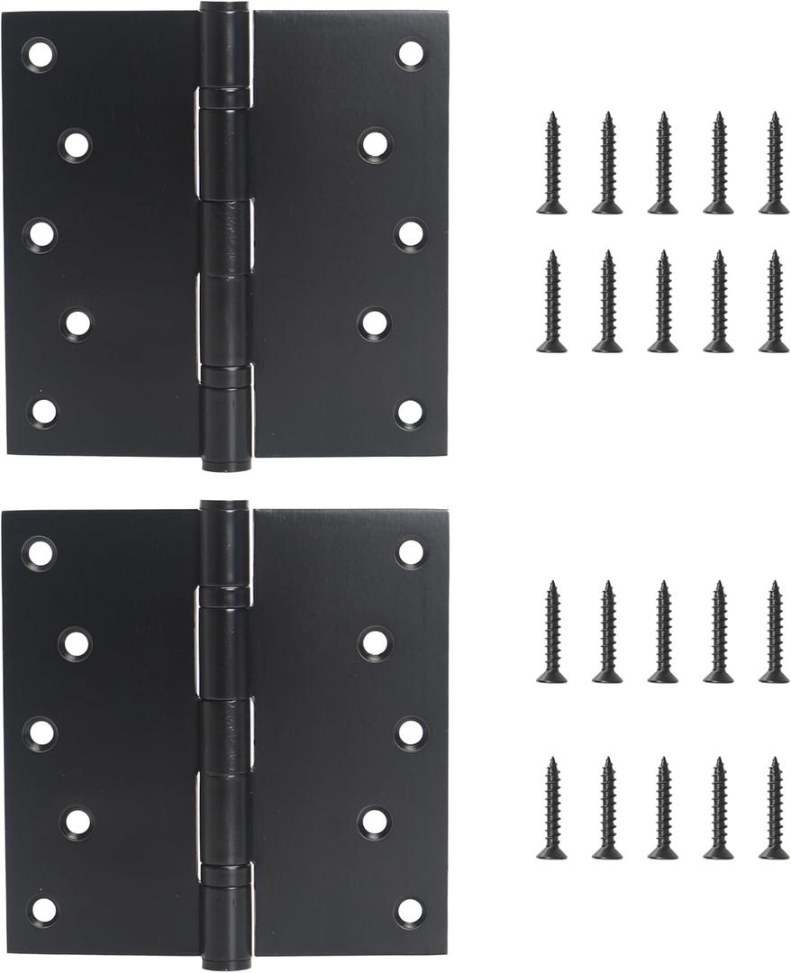 5 inch X 5 inch Hinges Heavy Duty Door Hinges up to 220 lbs, 201 Stainless Steel Black Hinges Ball Bearing, Thickness 3 mm Square Corners with 20 Screws, Non-Removable Pin (2 Pack)