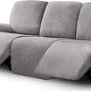 ULTICOR Velvet 8-Pieces Recliner Sofa Covers Stretch Reclining Couch Covers for 3 Cushion Reclining Sofa Slipcovers Furniture Covers Thick Soft Washable (3 Seater Recliner Cover, Light Grey)