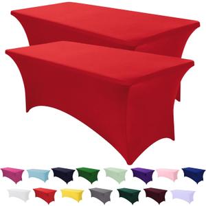 SEPARO 2 Pack 6 Ft Red Table Cover Fitted Rectangular Tablecloth Stretchable Fabric Table Cloth 6 ft Wrinkle-Free for Party Tradeshows Banquet Weddings Cocktail