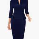 VFSHOW Womens Wear to Work Front Zipper V Neck Peplum Business Office Church Flattering Pencil Sheath Dress Size XL