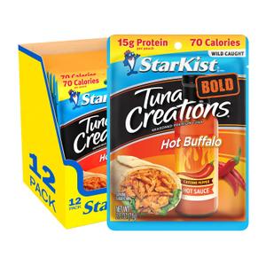 StarKist Tuna Creations BOLD Hot Buffalo, 2.6oz Pouch, 12-Pack | 15g Protein Per Serving, Wild Caught, Shelf Stable Seafood, Gluten Free, No Draining, Ready to Eat for Salads, Sandwiches (EXP 05/20/29)