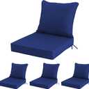 24x24 Inch Outdoor Chair Cushions Set of 4, Patio Furniture Cushions - Removable Cover, Water-Repellent, Fade-Resistant, Non-Slip Bottom & Straps, Replacement for Deep Seat Sofa & Couch - Navy