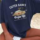 Girl's Car Print Graphic Tees Short Sleeve T-Shirts Casual Crew Neck Tops (Deep Blue)