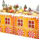 Oudain 6ft Christmas Rectangle Fitted Tablecloth Gingerbread Washable Xmas Table Cover Polyester Reusable Tablecloth for Christmas Winter Holiday Party Decoration Dining Supply