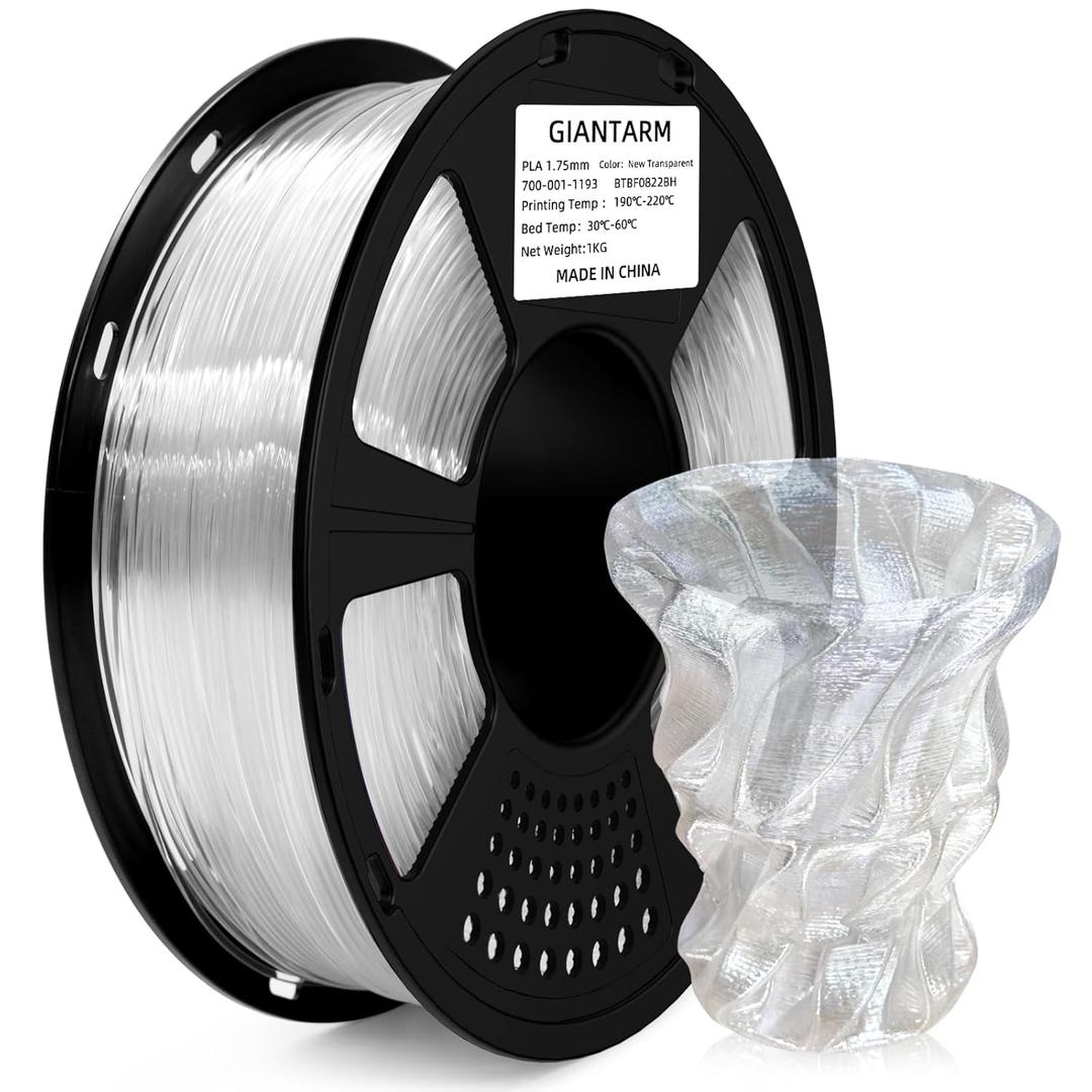 GIANTARM Clear PLA Filament, 1.75mm Transparent PLA 1kg Spool (2.2lbs), 3D Printer Filament with Vacuum Packaging