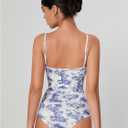 WDIRARA Women's Plant Figure Print Spaghetti Strap Shirt Sleeveless Cami Bodysuit (Blue, S)