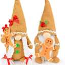 D-FantiX Christmas Gingerbread Man Gnomes Plush Doll Sets, 2Pcs Handmade Stuffed Scandinavian Gnome Decorations Kits, Nordic Swedish Tomte Gnome Collectible Figurines Ornament, Tiered Tray Decor