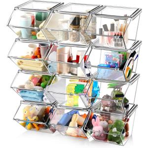 Yerliker 12 Pcs Clear Plastic Storage Bins with Lids Large Stackable Pantry Storage Organizer Bins Kitchen Organization Cabinet Organizers Ideal Containers for Fridge, Kitchen, Cabinets (Clear)