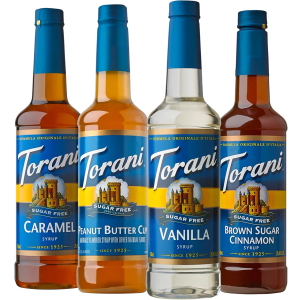 Torani Sugar Free Flavored Drink Syrup Coffee Favorites Variety Pack, Caramel, Peanut Butter Cup, Vanilla & Brown Sugar Cinnamon, 25.4 fl oz (Set of 4) EXP. 10/15/27