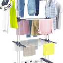 HOMIDEC Clothes Drying Rack, 4-Tier(67.7" H) Foldable Drying Rack Clothing
Foldable Stainless Steel Drying Rack, Movable Laundry Drying Rack with 4 Castors and 14 Hooks for Bed Linen, Clothing, Grey