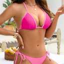 American Trends Bikini Sets for Women Triangle String Bikini Two Piece Swimsuit Halter Top Bathing Suit (Pink, M)