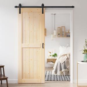 30x84 inch Sliding Barn Wood Door Slab with 5ft Hardware Kit, Requires Simple DIY Assembly