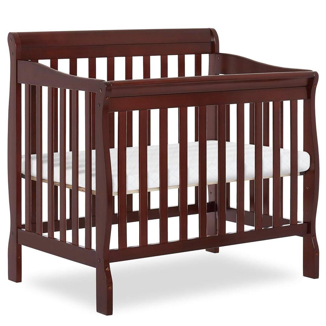Dream On Me Aden 4-in-1 Convertible Mini Baby Crib, GREENGUARD Gold & BSA Certified, Sustainable Pinewood, Non-Toxic Finish, 3 Mattress Heights, Converts to Mini Day & Twin-Size Bed - Espresso