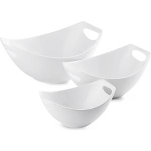 LAUCHUH Serving Bowls with Handles, Porcelain Serving Dishes White Nesting Bowls Mixing Bowl Set Salad Bowls for Entertaining, Party, Valentine's Day, Baby Shower, Set of 3, 15/28/49 oz