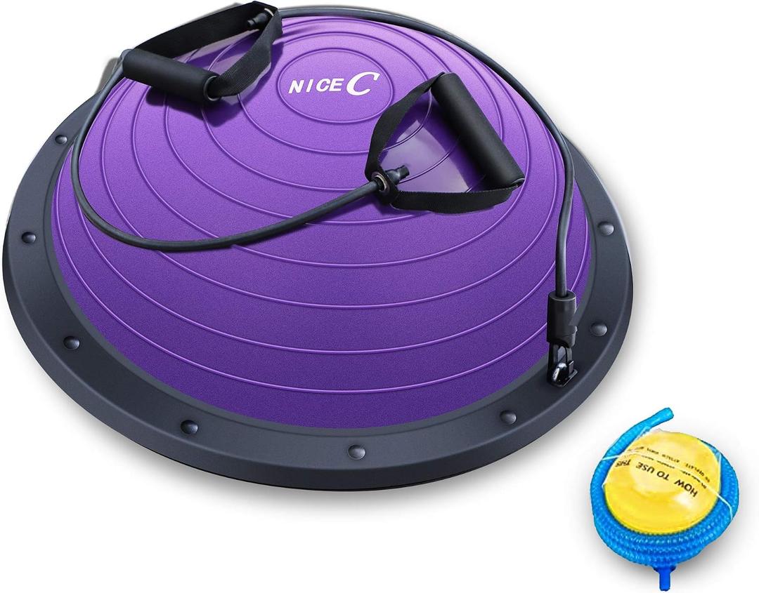 Nice C Balance Ball, Half Ball, Balance Ball, Exercise Workout Trainer, with Resistant Band, Strength Fitness Yoga with Bonus Foot Pump