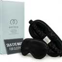 MATASSE 100% Mulberry Silk Sleep Mask 22 Momme Grade 6A - 3D Contoured Eye Mask for Sleeping, 14mm Deep Eye Cups, Total Blackout Blindfold for Women Men, Adjustable Strap, Side Sleeper (Black)