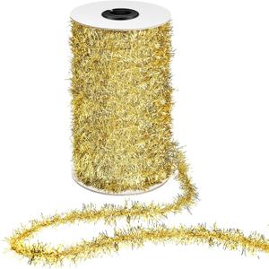 50 Yards Christmas Tinsel Garland Thin Glitter Metallic Holiday Twist Tinsel Garland Decoration for Christmas Tree Birthday Party Wedding Gift Wrapping Decorations Supplies(Gold)