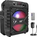 Pyle Portable Bluetooth PA Speaker System - 300W Rechargeable Indoor/Outdoor Bluetooth Speaker Portable PA System w/ 8 Subwoofer, AUX, Microphone in, Party Lights, MP3/USB, Radio, Remote PPHP854B (Black)