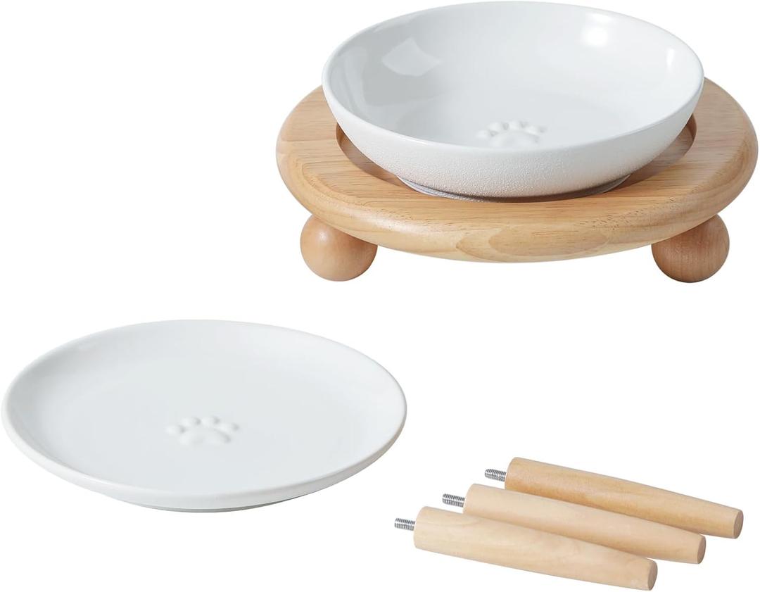 Havniva Elevated Cat Bowls, Ceramic Cat Food Bowl Whisker Friendly Cat Dishes, Kitten Food & Water Bowl with Two Heights Stand, Anti-Slip Raised Cat Food Plates
